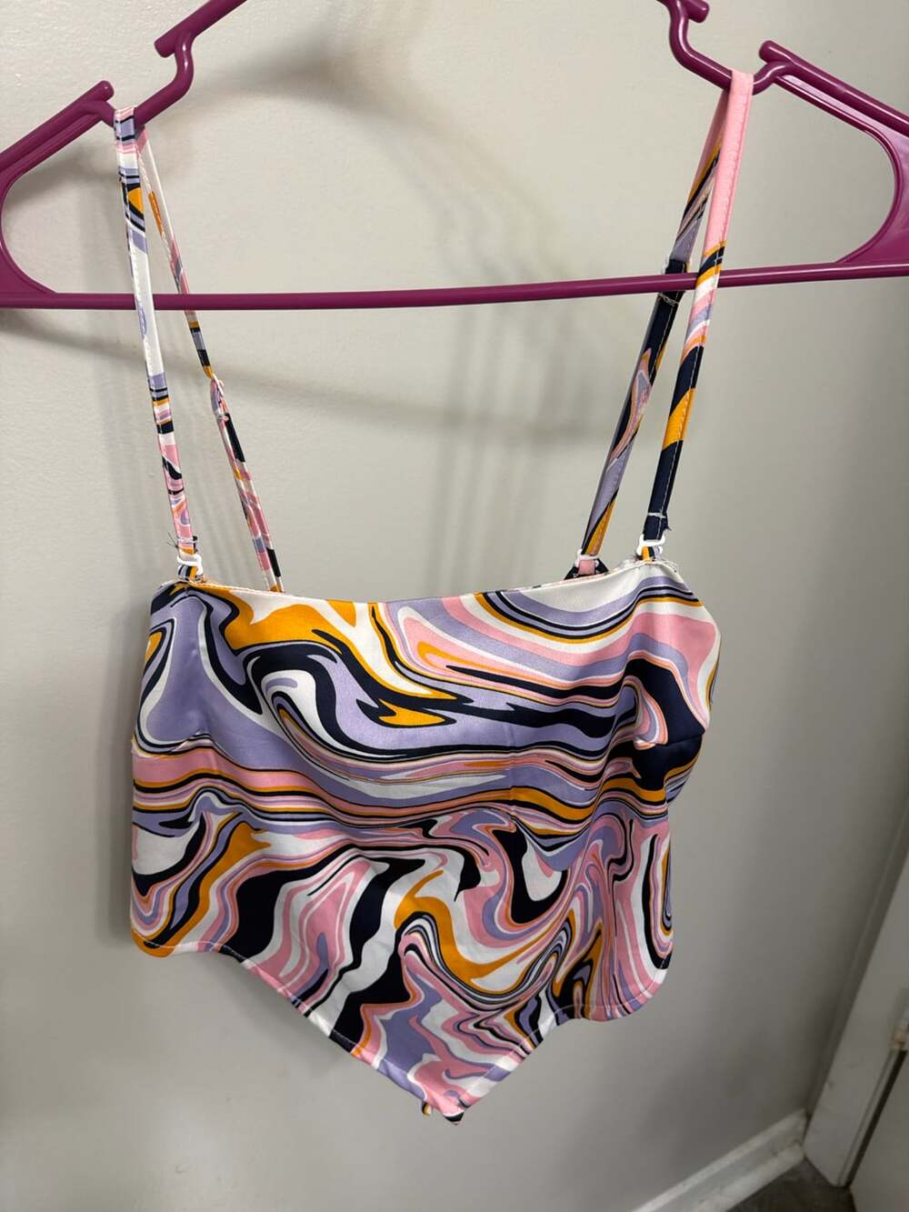 Streetwear Society Size M Multi-Color Swirl Print Satin Halter Crop Top - Picture 2 of 4